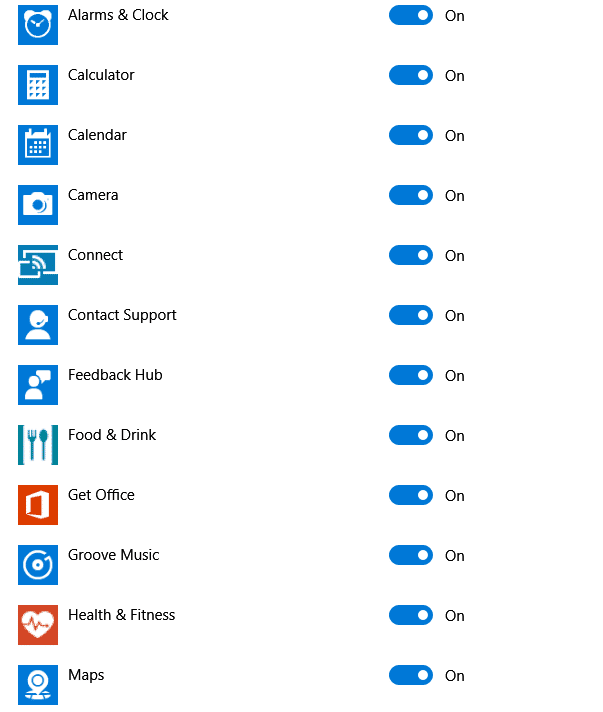 apps to be disabled from running in background in windows 10