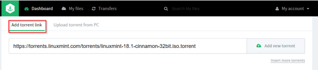 adding torrent links for downloads in bitport.io