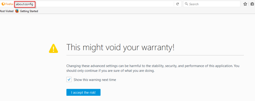 accessing firefox configuration editor