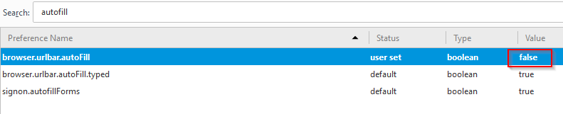 changing autofill option in Firefox configuration editor