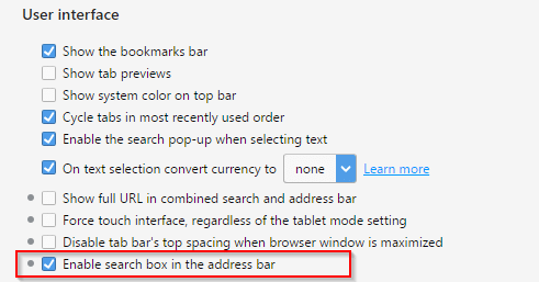 enabling search box for opera browser