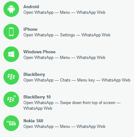 settings for different mobile devices to access WhatsApp Web