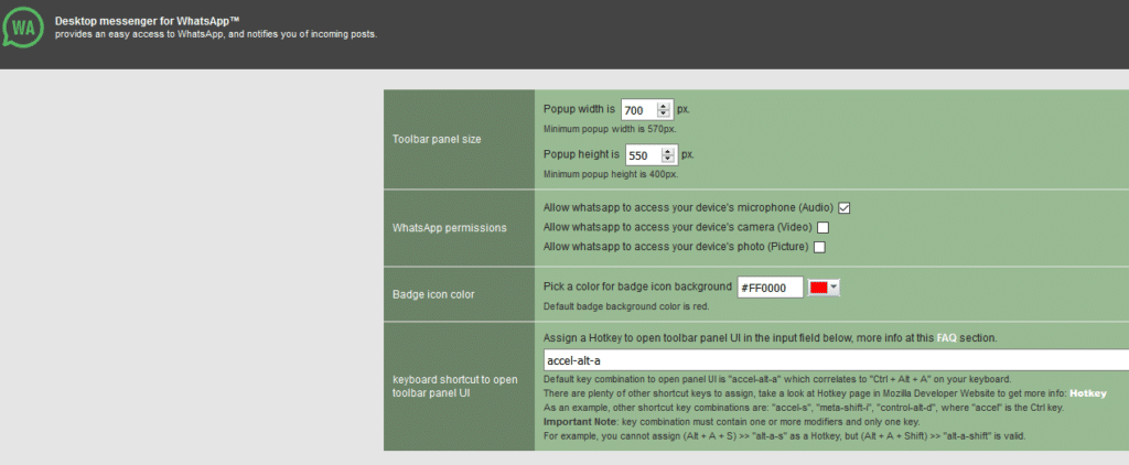 configuring settings for WhatsApp desktop messenger