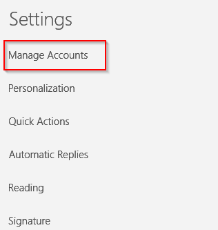 managing accounts in Mail app for windows 10