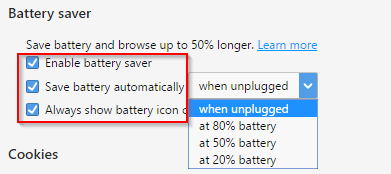 enabling battery saver feature in opera browser