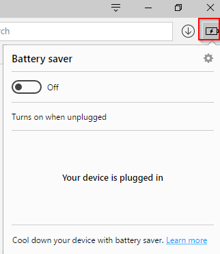 battery saver icon displayed in opera toolbar