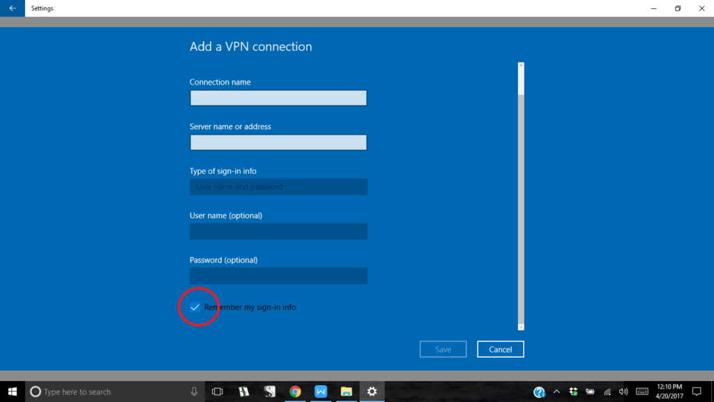 add vpn in windows 10