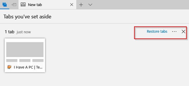 restoring set aside tabs in microsoft edge which has windows 10 creators update