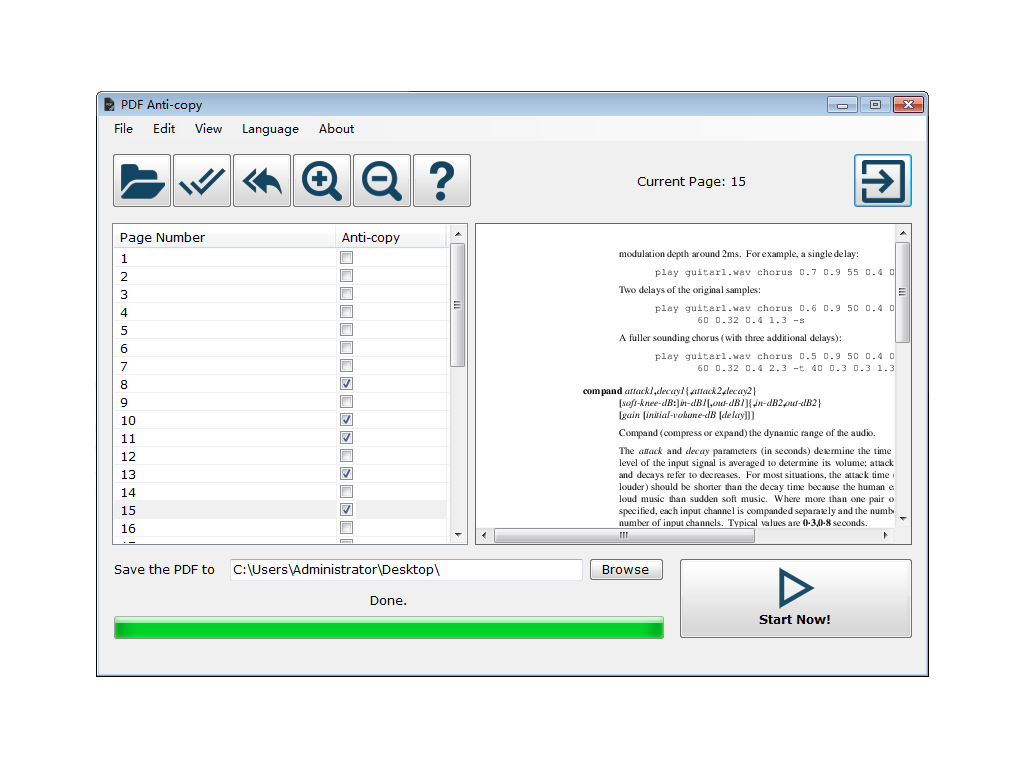 selecting document pages for restricting copying using pdf anti- copy