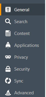 General settings in Firefox