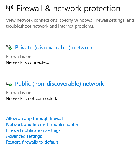 configuring network connections and firewall through Windows Defender Security Center