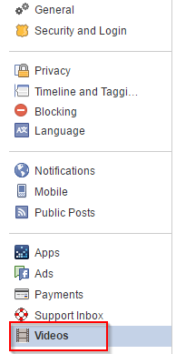 Videos settings in Facebook
