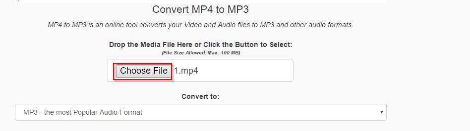 choosing source file for converting using mp4tomp3 online tool