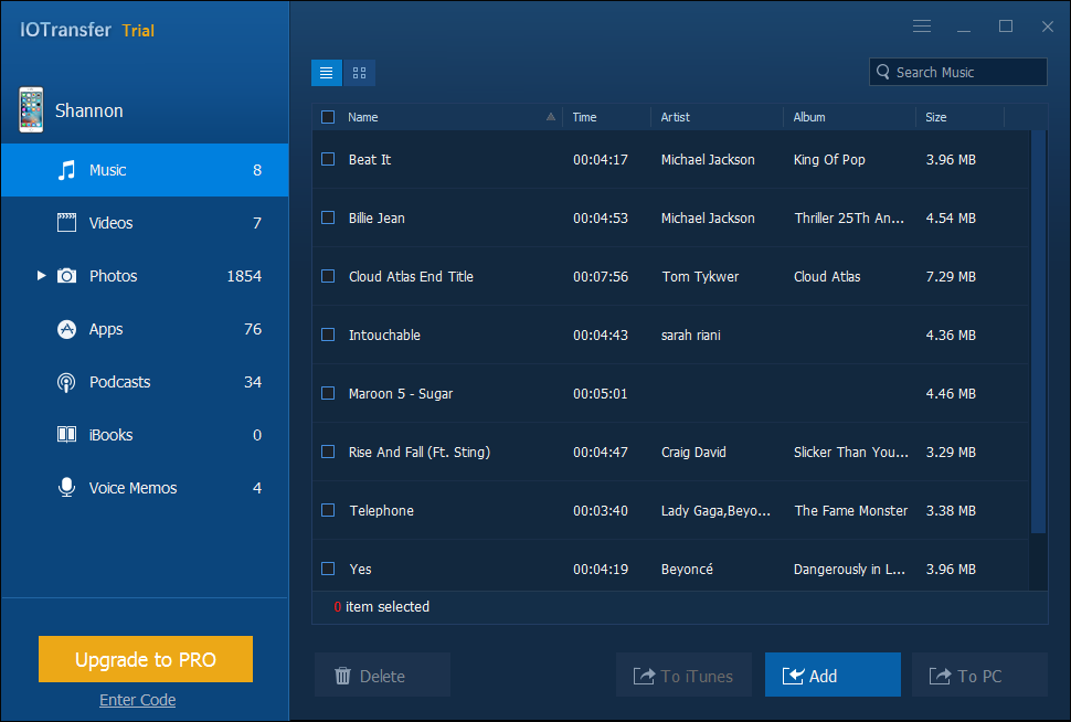 song and playlist management in IOTransfer Pro