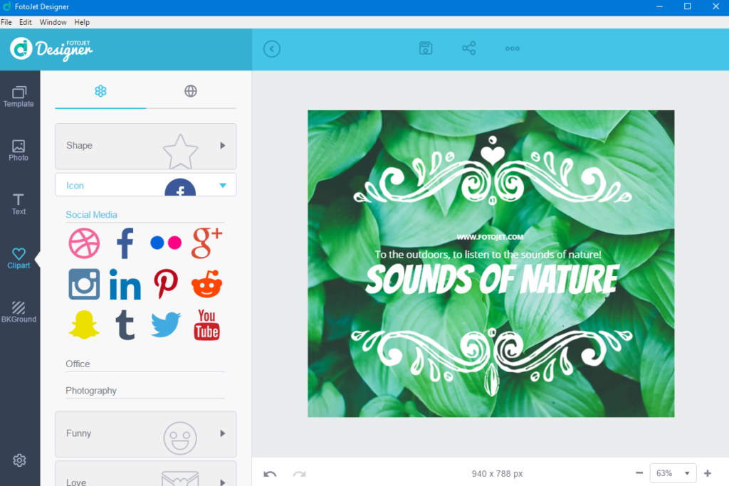 adding icons and shapes to FotoJet Designer template