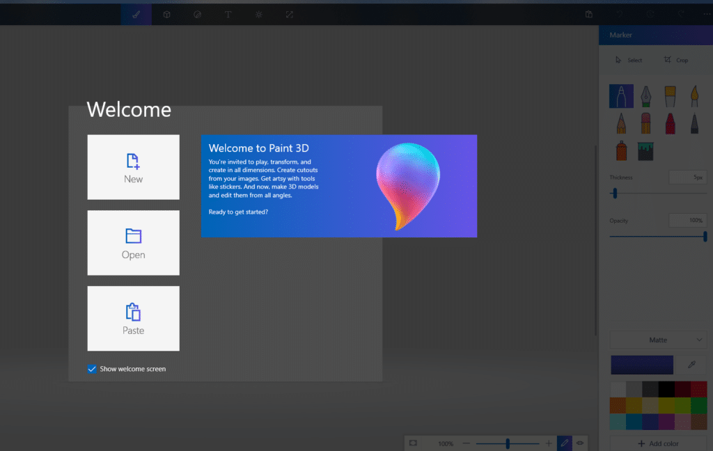 paint 3d launch screen