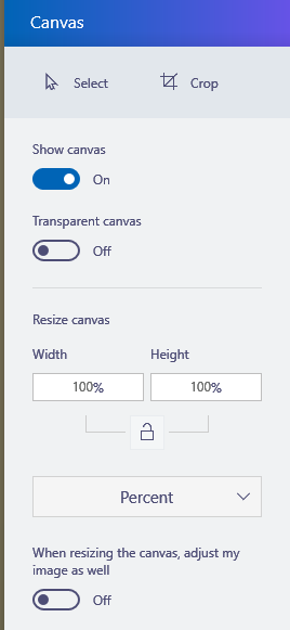 canvas area options in paint 3d