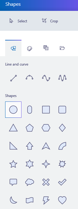 choosing 2d shapes and lines in paint 3d