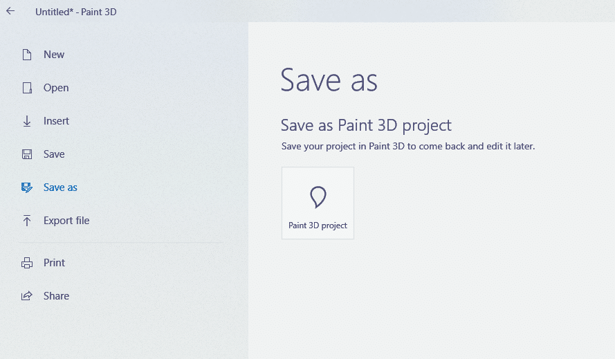 file save and other options in paint 3d