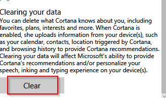 clearing all the personal information stored online by cortana