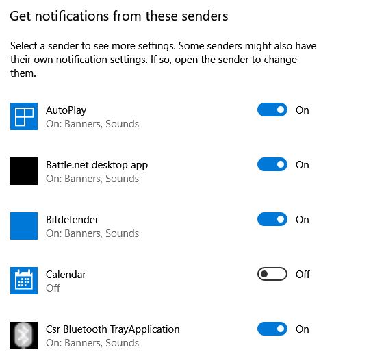 enable or disable program specific notifications from windows 10 action center