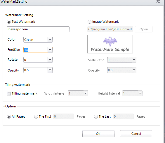 configuring settings in PDF watermark 