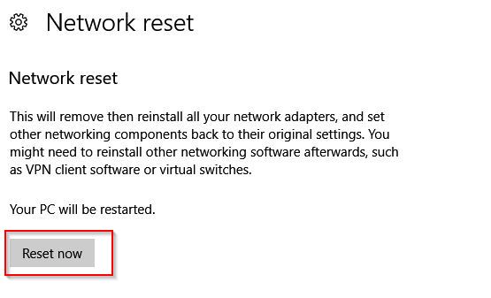 resetting windows 10 network