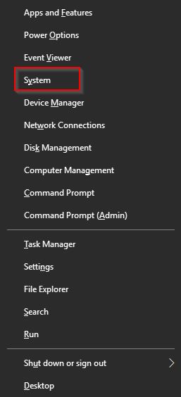 accessing system properties in Windows 10