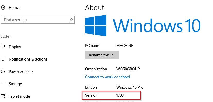 finding out Windows 10 version number
