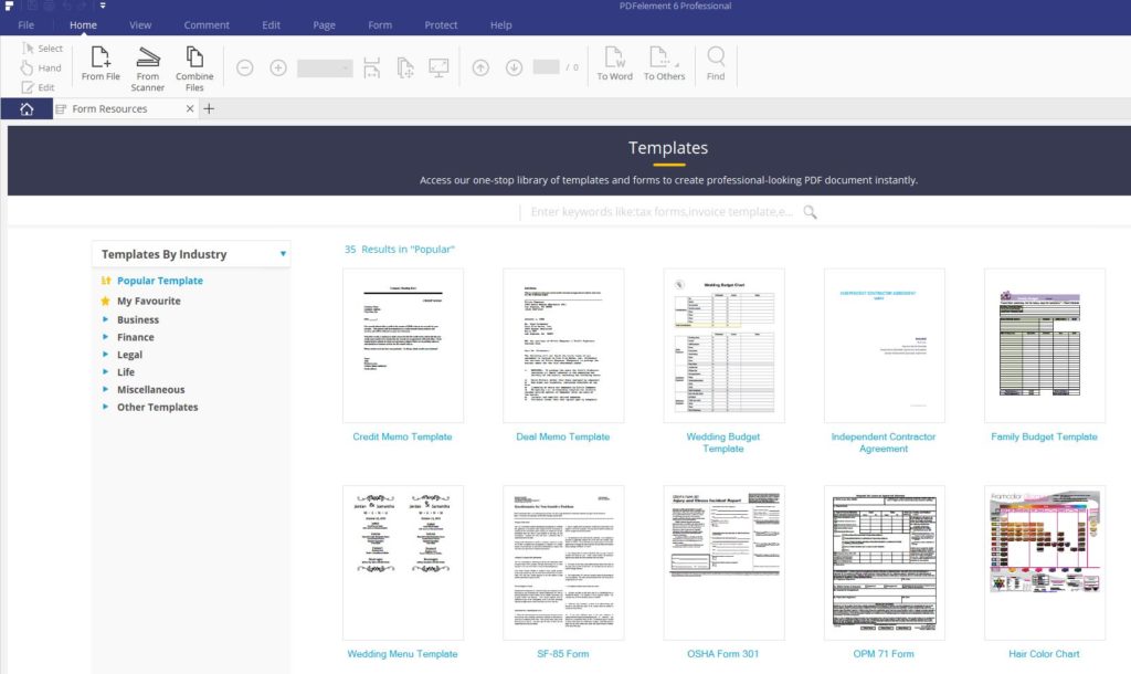 available templates in pdfelement 6 professional