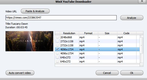 selecting resolution before downloading videos using WinX YouTube Downloader