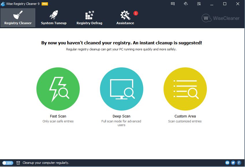 wise registry cleaner pro main interface