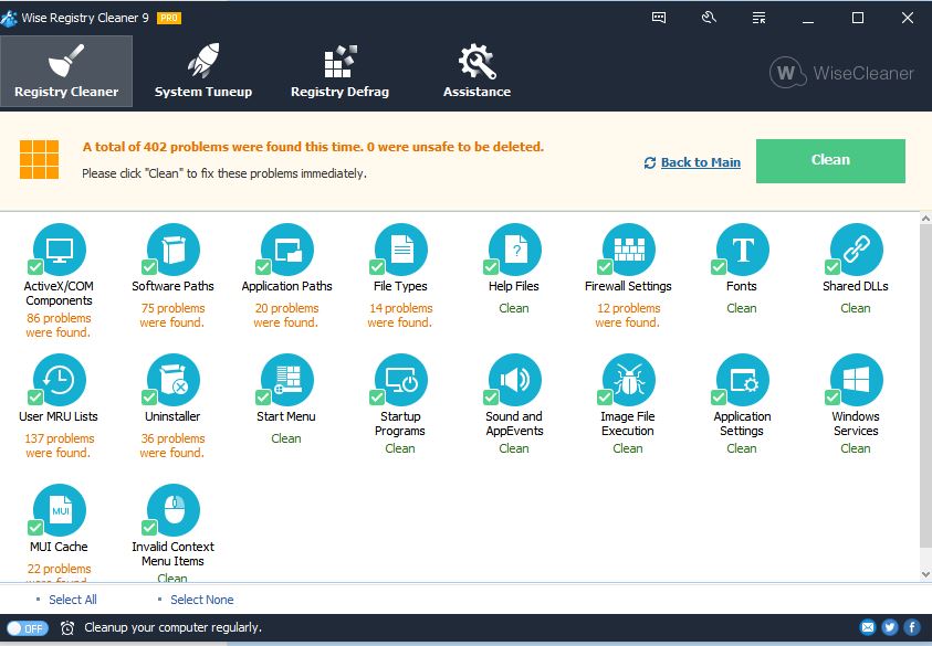 cleaning registry and fixing issues using wise registry cleaner pro