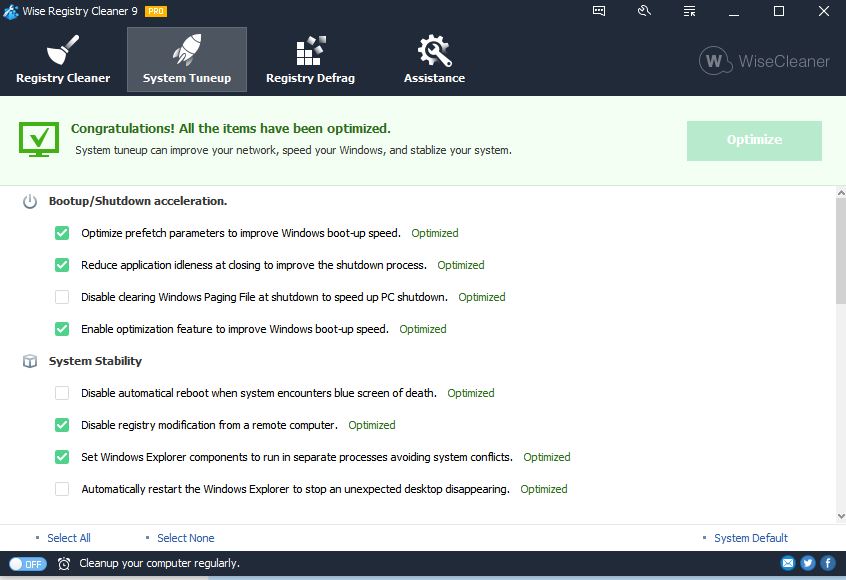 optimizing windows system settings using wise registry cleaner pro