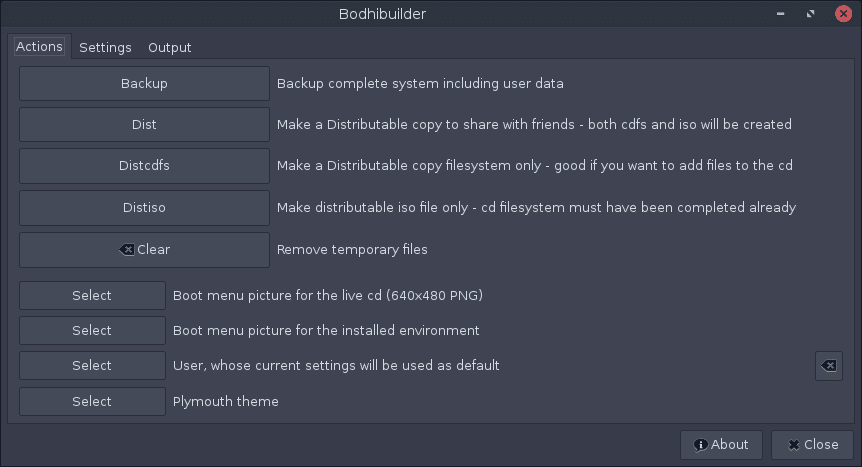 Bodhibuilder system tool for backups and ISOs