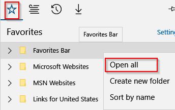 Favorites list in Edge