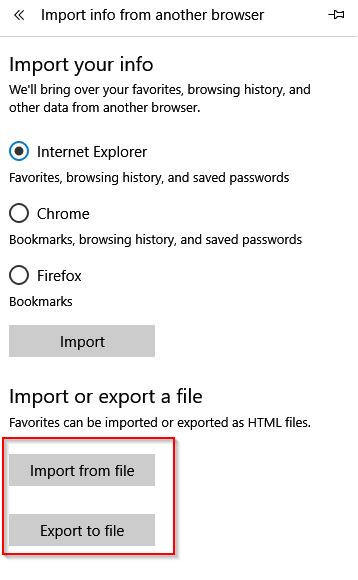 exporting bookmarks from Edge to a HTML file