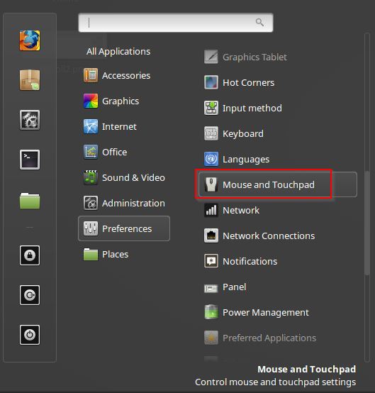 accessing mouse and touchpad settings in linux mint 18.2