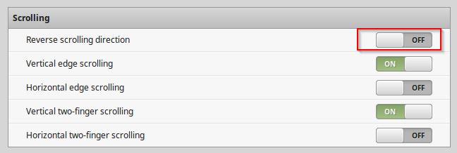 turn off reverse scrolling for touchpad in linux mint