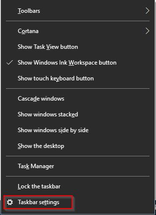 taskbar settings in windows 10