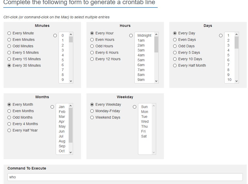 online cron generator scheduling options