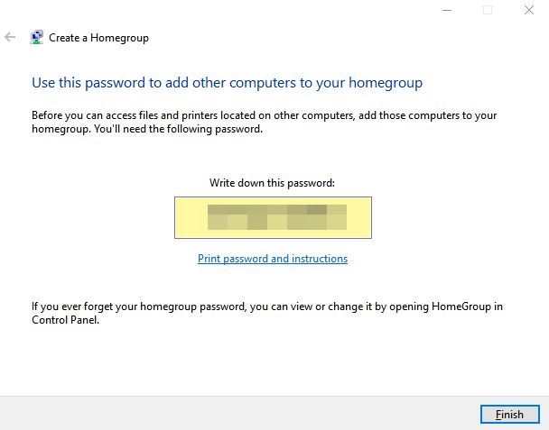 homegroup successfully created in windows 10