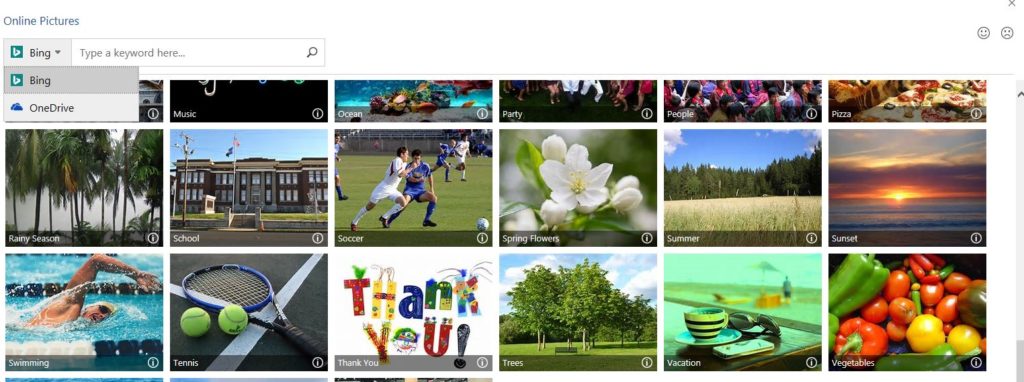 choosing online images for inserting in Word