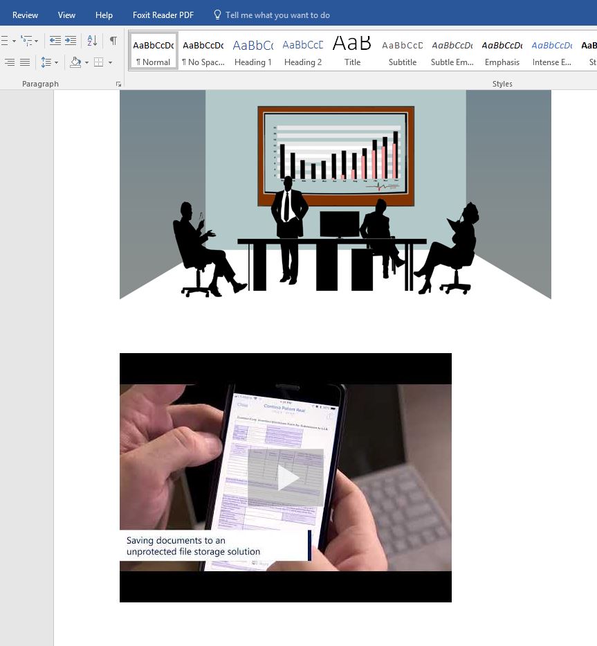 Word document with online image and video inserted 