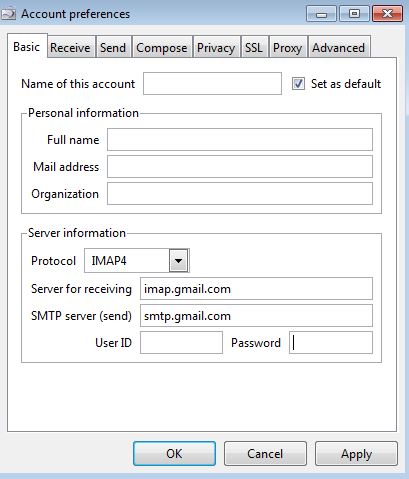 configuring email settings in Sylpheed