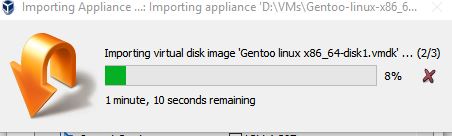 importing gentoo as an open virtual appliance in virtualbox