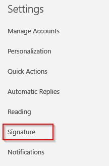 signature settings for Windows 10 mail app