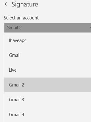 set a different signature on an individual email account basis