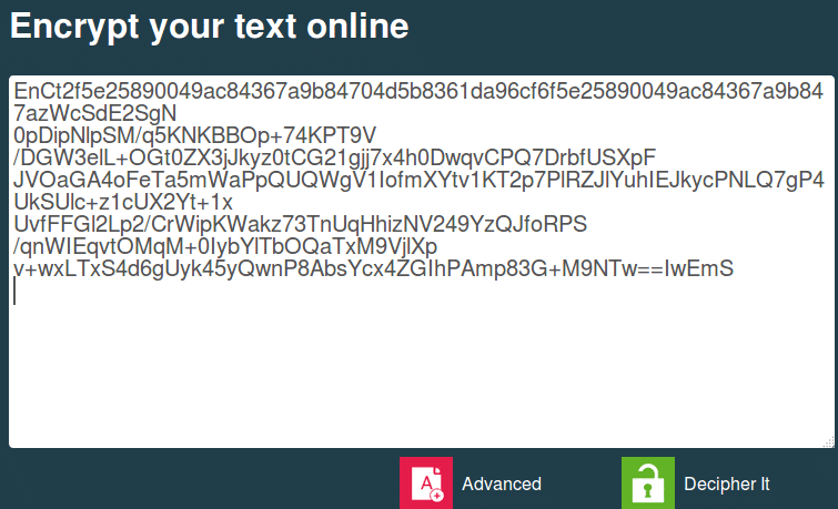 copy pasting encrypted message for decrypting using encipher.it