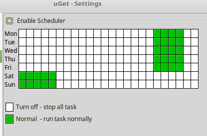 setting download hours for different days in uGet scheduler